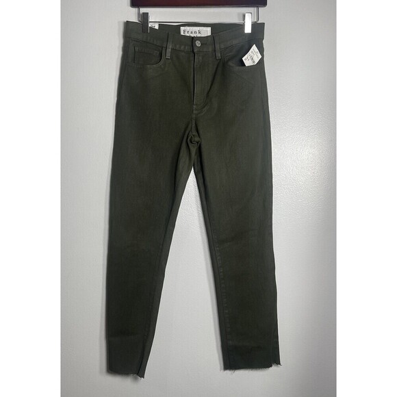 FRANK & EILEEN Cork Everyday Straight Leg Jeans Size 27 Olive Green NEW Wax Coat - Picture 2 of 12